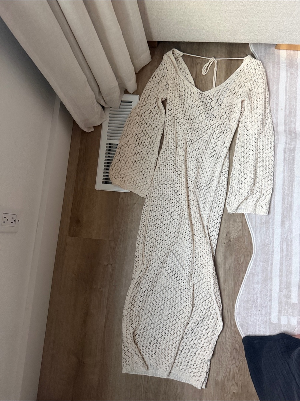Boho Knit Maxi Dress in Cream - Lightweight Crochet Style